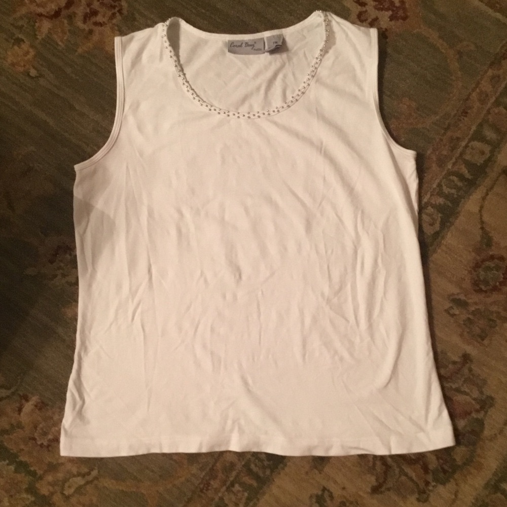 Coral Bay White Tank Top with Beaded Neckline